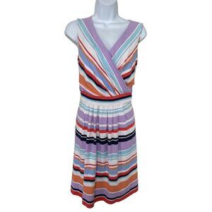 Land's End V-Neck Dress Size XLP Multicolor Striped Sleeveless Preppy
